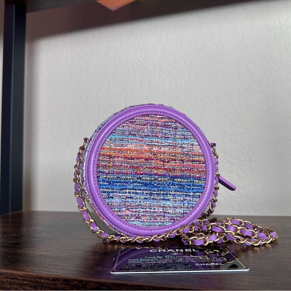 Authentic New Chanel Filigree Purple Multicolor Tweed Round Crossbody Bag - Picture 9 of 12